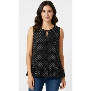 REITMANS black white polka dot sleeveless ruffled top blouse shirt ladies